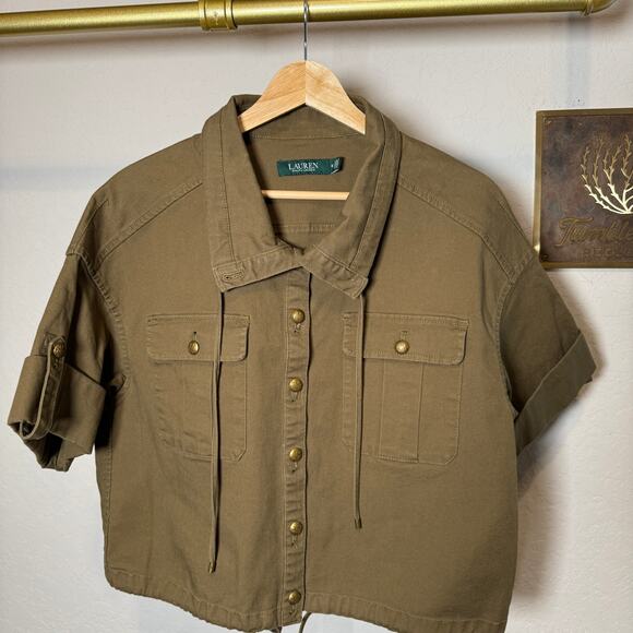 Women's Lauren Ralph Lauren Olive Crop Cargo Button Front Shirt Jacket Size 10 - Picture 6 of 10